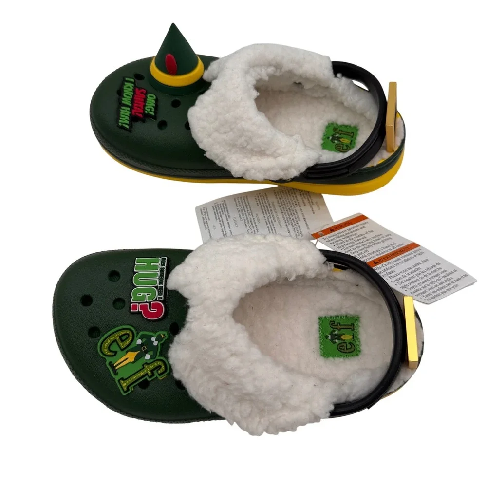 Crocs Unisex Child Classic Clogs Buddy the Elf Fuzz Lined Green Yellow Size C12‎